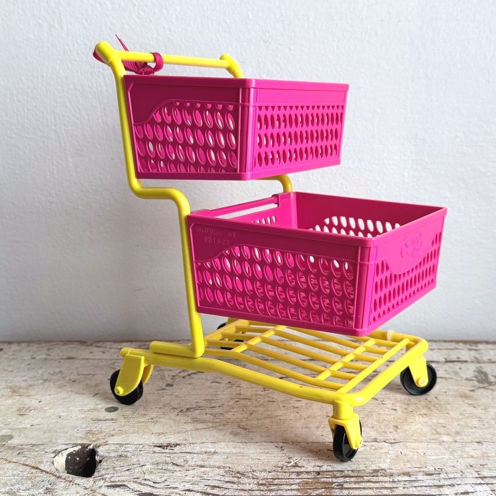 Our Generation Pink Yellow Double Basket Shopping Cart 18" Doll Accessory